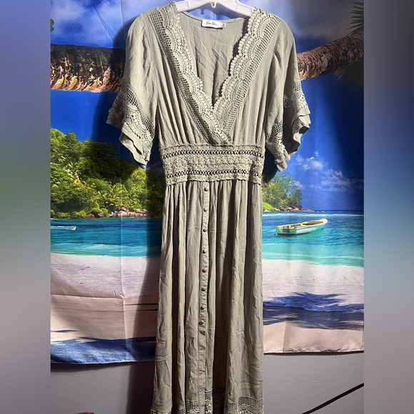 Faded Rose Dresses & Skirts - Faded Rose Sage Green Crochet Lace Maxi Dress